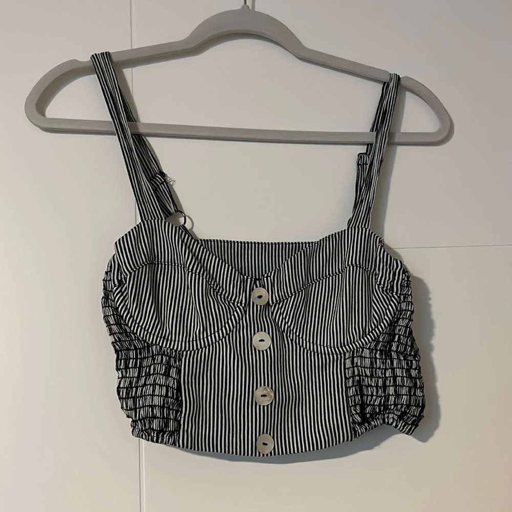 Vanessa Mooney Black White Stripe Crop Tank - Bustier